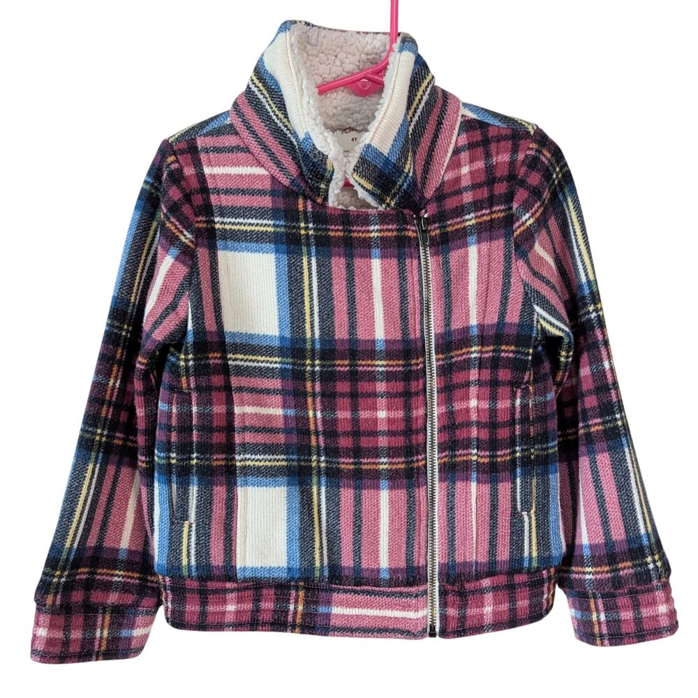 Arizona Jean Co Y2K Pink Plaid Fleece Lined Asymmetrical Zip Up Coat Size 4